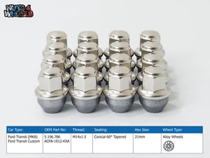 Set di 16 dadi ruota adatti a Ford Transit Custom OEM cerchi in lega M14x1,5 - Foto 1 di 2