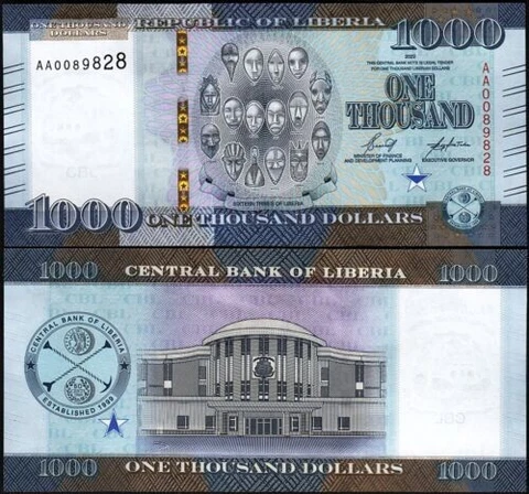 LIBERIA: L$ 1000 Dollars  Banknote Issue 2022 2023, UNC, P-NEW DESIGN, UNC Cover