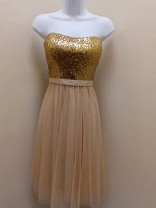 prom dress size 10 gold sequins top netted skirt original price $198.00 on sale - Picture 1 of 6