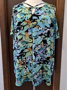 Avenue Blouse Size 22 24 Multicolor Cold Shoulder Geometric Criss Cross New - Picture 1 of 9