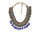 Zara Cord Chain Bib Necklace with Colored Rhinestones 