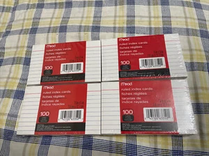 4 Pack Mead 3" X 5" Ruled Index Cards, 100 Cards Each New!! - Picture 1 of 3