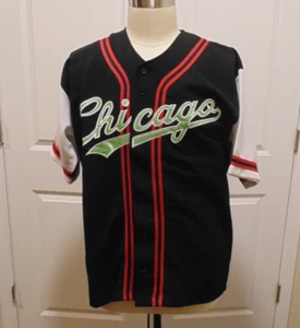 Camiseta deportiva de béisbol Chicago Stitched Big Land con botones para hombre talla grande - negra+ - Imagen 1 de 7