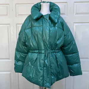 NWT A NEW DAY Women’s Oversize Puffer Size XL Jade Green Wet Look Winter Coat  - Picture 1 of 12