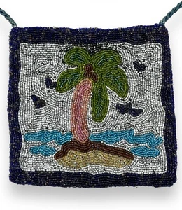 Vintage Beaded Purse with Palm Tree Design Multi-Colored - Picture 1 of 8