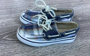 Sperry Toddler Size 9.5 Top Sider Bahama Baby Shoes Infant Boys Blue Plaid Shoe - Picture 1 of 15