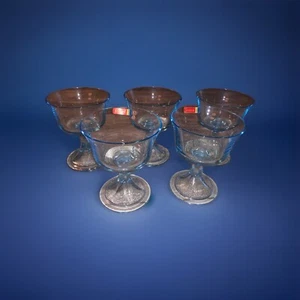 Vintage Fostoria Azure Blue Aqua Glasses Goblets Set of 5 Footed 2 w/stickers - Picture 1 of 6
