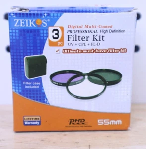 Zeikos 55mm Professional Glass Filter Kit UV /CPL /FLD ZE-FLK55 Free World Ship - Picture 1 of 14