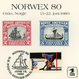 Oslo Norwex 1980 Philatelic Exhibition Vignette Souvenir Card USPS Postmark - Picture 1 of 2