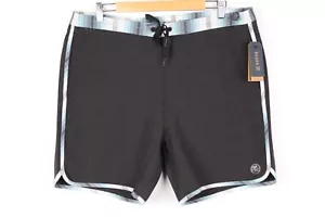 Roark Men's 17" Board Shorts Chiller Raya Swim Shorts Black Blue Trim RB408 - Picture 1 of 6