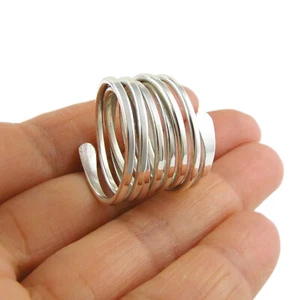 Großer Spiralring gepunzt massiv 925 Sterling Silber breites Band Handarbeit Design - Bild 1 von 6