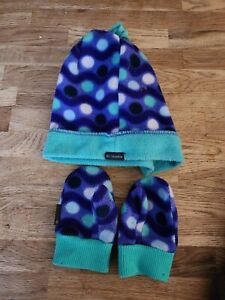 Columbia Winter Hat Mittens Beanie Toddler Blue Green One Size Polyester