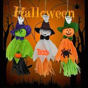Decoraciones colgantes de Halloween, paquete de 3, fantasma, bruja y calabaza, NUEVO - Imagen 1 de 3