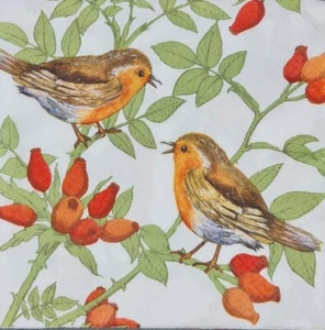TWO Individual Napkins Birds Berries Lunch for Decoupage (114) - Picture 1 of 3