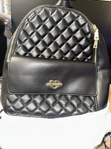 Love Moschino❤Black Quilted Backpack with Gold Heart Charm Zippers - Picture 1 of 5