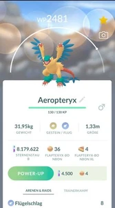➡️ Pokémon Pokemon Aeropteryx - Archeops intercambio Pokedex #567 5. Generation Go  - Imagen 1 de 2