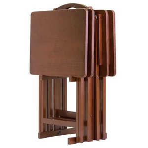 4er Pack Holz TV Tablett Set + AUFBEWAHRUNGSSTÄNDER Klapptisch Snack Essen Braun Kompakt - Bild 1 von 11
