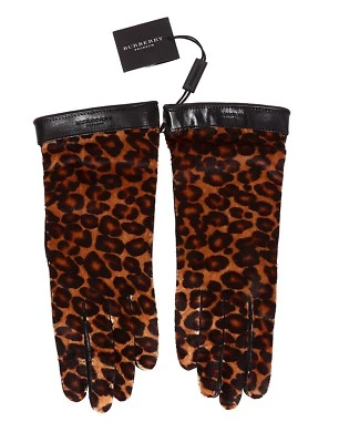 Guantes Burberry para mujer pelo de becerro estampado de leopardo negro marrón talla 7 L12311 Foto 1 de 2