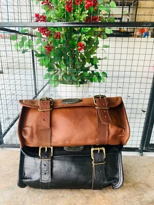 Motorcycle Genuine Leather Buckle Closure Tool Brown And Black Bag Front Back - Image 1 of 4