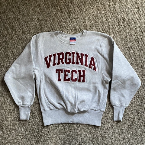Champion Reverse Weave Sweatshirt Virginia Tech Hokies Mens Small Gray Pullover Cover