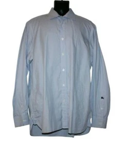 BURBERRY Long Sleeve Button Up Dress Shirt Blue Plaid Mens 17/43 - Picture 1 of 9