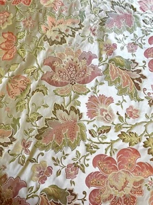 Vintage Silk  Brocade Fabric Floral Coral Pink Green 55" Wide - Picture 1 of 13