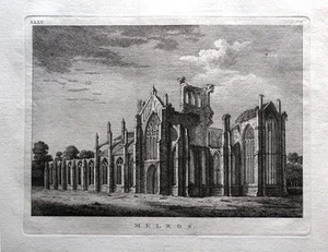 Banderín original impresión antigua de la abadía de Santa María Melrose de Escocia 1774 - Imagen 1 de 1