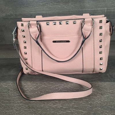 Steve Madden BKAISA Pink  Silver Studded Biker Satchel Crossbody Handbag Purse - Image 1 of 4