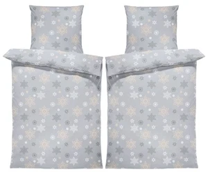 4 teilig Bettwäsche 135x200 cm Schneeflocken grau Biber Winter Flanell Baumwolle - Bild 1 von 6