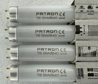 4 x 15W Tube T8 840 Cool White Fluorescent 580lm G13 4000k known as 18" tube - Image 1 of 4