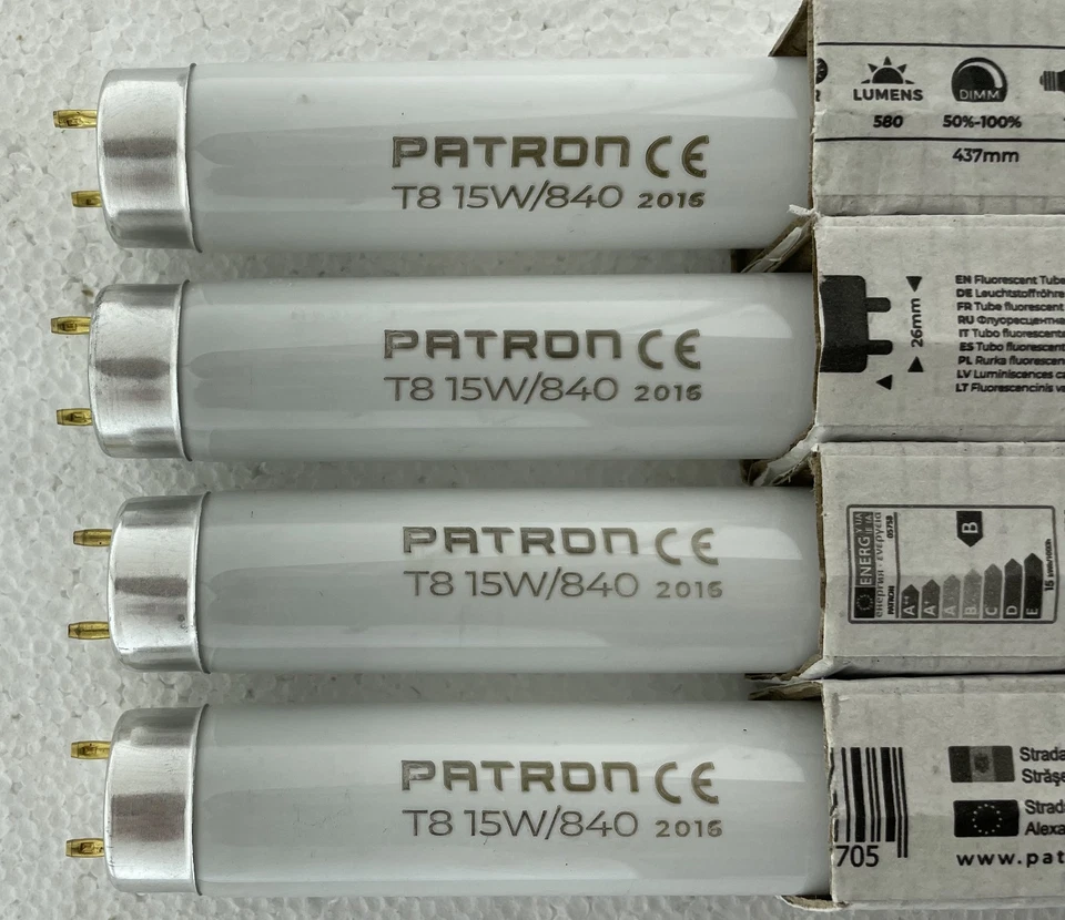 4 x 15W Tube T8 840 Cool White Fluorescent 580lm G13 4000k known as 18" tube - Image 1 of 4
