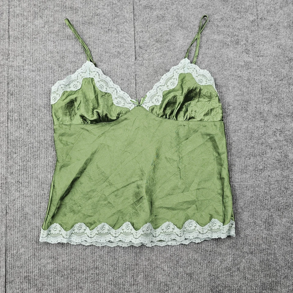 Camisola vintage sin límites para mujer mediana Y2K verde encaje ribete satinado cami Foto 1 de 4