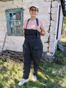 Pantalone da lavoro vintage foderato in pelliccia naturale con cinghie resistente uomo da lavoro URSS - Foto 1 di 13