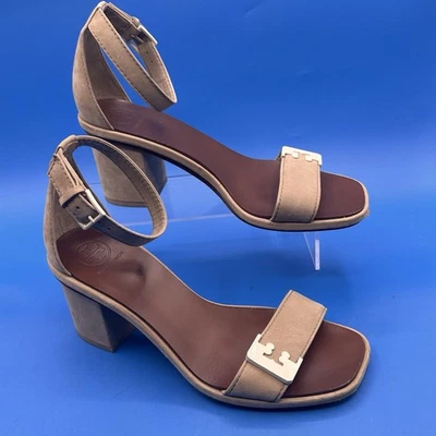 Sandalia Tory Burch Gabrielle Gamuza Tacón Bloque Tostado Correa al Tobillo Talla 7M Foto 1 de 4