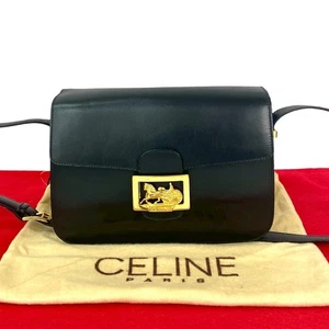 CELINE Horse-drawn carriage Metal logo Metal Shoulder Bag Calfskin leather b... - Picture 1 of 9