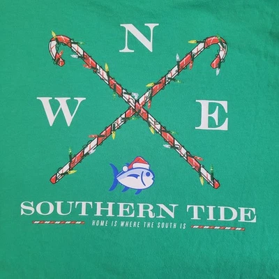 Southern Tide зеленый рождественский компас футболка размер мужской L конфеты трость праздник - Изображение 1 из 4
