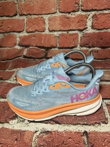 Hoka One Clifton 9 Running Shoes Womens Sz 6.5 B Blue Athletic Road Gym Trainers - Picture 1 of 10