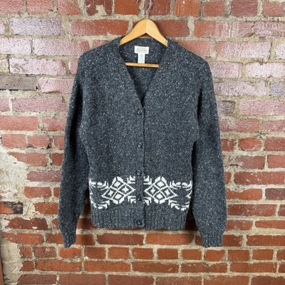 Vintage St Johns Bay Sweater Womens Large Gray Wool Blend Cardigan Fair Isle 90s - Image 1 of 4