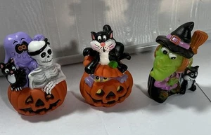 3 Vtg 1991 Halloween Rubber Candy Topper Skeleton Ghost Cat Pumpkin Witch Goblin - Picture 1 of 13