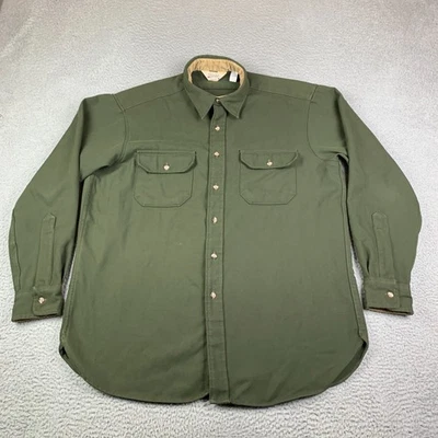 Vtg Cabela's Shirt Mens XL Green Panel Button Down Corduroy Trim Polyester USA - Image 1 of 4