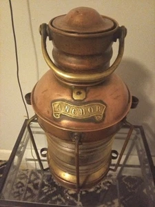 Lampada olio ancoraggio ottone e rame vintage nautica marittima 17" nave lanterna navale - Foto 1 di 8