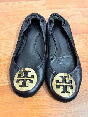 Tory Burch Womens Reva Comfort Ballet Flats Size 6.5 Black Leather Logo Designer - Image 1 of 4