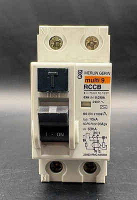 Merlin Gerin multi 9 RCCB 63Amp 30mA Double Pole 23093 RMG 630302 - Image 1 of 3