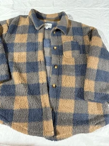 Koolaburra by UGG Damen blau/hellbraun kariert Sherpa Knopfleiste Pullover Jacke Größe 1X - Bild 1 von 6