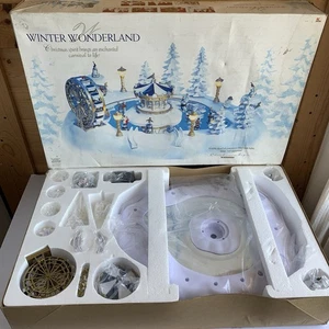 *Video* VTG Trendmasters Christmas Magic Winter Wonderland Carousel Ice Skaters - Picture 1 of 10