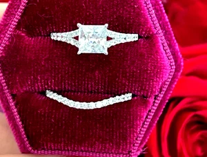 Conjunto de anillo de 2 quilates de boda nupcial moissanita corte princesa chapado en oro blanco de 14K - Imagen 1 de 7