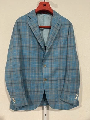 Isaia 140s Delain Select Dustin Silk Aqua Plaid Jacket, 42R 52R Recent $5995 - Image 1 of 4