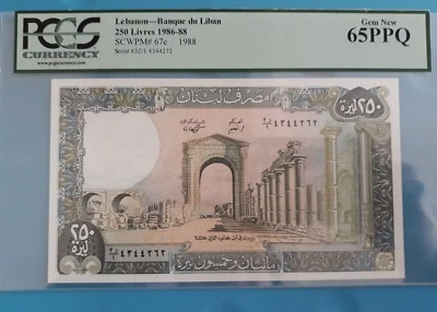 1988 Lebanon 250 Livres PCGS65 PPQ <P-67e> GEM UNC - Image 1 of 2
