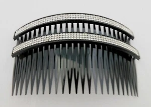 Hair Combs Colored Simulated Crystals Black Plastic Set Of Two - Picture 1 of 31