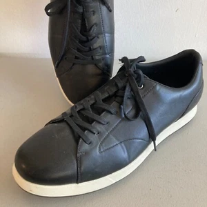 Alfani Benny Sneakers Lace up 12M Leather Black Shoes Clean EUC Sz 12M - Picture 1 of 10